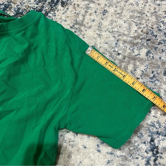 Zara Green Cropped Short Sleeve Crew Neck Top Size Large - Picture 7 of 7